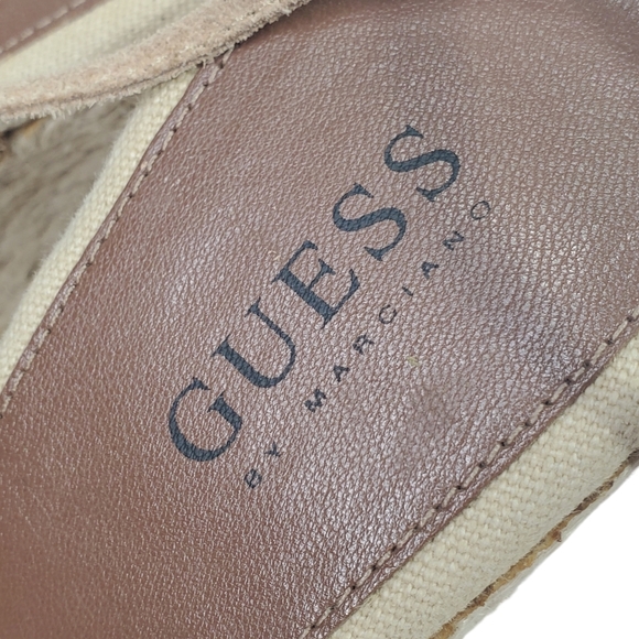 GUESS Wedge Espadrille Lace Up Sandals Proper Beaded Cream Beige Sz 7 - Picture 10 of 12